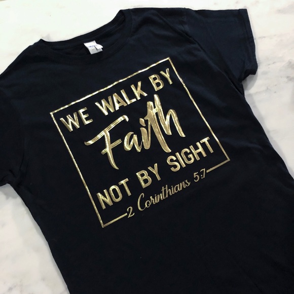 Christian Womens T Shirt Walk By Faith Graphic Tee - Picture 6 of 10
